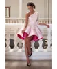 Лето африканский новый стиль одно плечо розовые коктейльные платья Элегантные женщины короткие платья для выпускного выпускного платья кружев