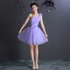 Lavender Tulle Short Bridesmaid Dress With Bow Lace Up 2018 Knee Length Bridesmaid Gowns For Wedding