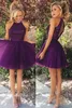 2019 Purple Beaded Cocktail Dress Pretty Short Open Back Prom Party Dress Homecoming Dresses Plus Size vestidos de coctel