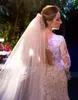 2020 vestidos de casamento querido cheia do laço frisado apliques de cristal Illusion Sheer Open Back Com vestidos de noiva Botão mangas compridas Plus Size