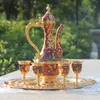 New arrival 12" plate Gold with red color metal wine set/tea set fashion zinc alloy wine set home decoration