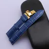 Sangle de montres en cuir bleu foncé avec déploiement de boucle papillon en or argenté 14 mm 16 mm 20 mm 22 mm pour les hommes Women Watches Fre1606495