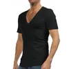 Hele ondershirt voor heren Overhemd Diepe V-hals Fanila T-shirt voor Camiseta Hombre 95% Katoenen Ondergoed Sexy Wit S-XXXL G 2220K
