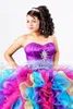 Sukienki Rainbow Quinceanera Crystal warstwy Ruffle suknie balowe z koralikami pociągiem formalną sukienkę konkursową w rozmiarze