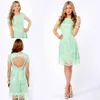 High Quality Mint Green Lace Cocktail Dress Backless Knee Length Short Party Prom and Homecoming Dress Bridesmaid Dress309f