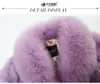 Women's fashion natural fox fur collar three quarter sleeve slim waist with belt rabbit fur coat medium long casacos plus size 4XL