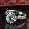 Vecalon New Women Vintage Smycken Ring Round 3ct Simulerad Diamond CZ 925 Sterling Silver Engagement Bröllop Band Ring för kvinnor