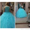 Vintage Koronki Kaskadowe Ruffles Puffy Spódnica Księżniczka Sweet 16 Prom Party Suknie dla Dziewczyn Dwa Kawałki Blue Quinceanera Suknie Balowa Suknia