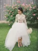 High Low Hi-Lo Lace Wedding Dresses Lace Top Two Pieces Long Sleeve Garden Beach Wedding Gowns Vestidos de Novia Puffy Tutu Skirt