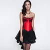 Partihandel Billiga Overbust Floral Black Lace Overlay Corset och Voluminous Layered Kjol Burlesque Formell Dans Korsett Kjol Set Kostym Klänning