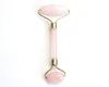 Natural Chakra Rose Quartz Carved Reiki Crystal Healing Gua Sha Beauty Roller Facial Massor Stick with Alloy Gold-Plated