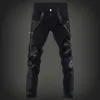 Free shipping new 2016 fashion leather patchwork skinny jeans men brand punk style slim fit pencil pants men