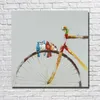 Hot Sale Oil Painting Birds on the Bicycle Pictures Modern Canvas Wall Art Home Decor Living Room Wall Pictures 1 Peices No framed