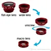 Clip Universal 3 in 1 Fish Eye Lens Wide Angle Macro Macho Macho Camera Camera Lens for iPhone 12 11 Pro XS XR Max Samsung Note20 S20 UL1865060