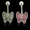 Gloednieuwe Navel Ringen 316L Rvs Barbells 2 Kleur Strass Boog Buik Ringen Body Piercing Jewelry321A