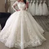 Elegante lange mouwen Trouwjurken 2017 Witte Puffy Tulle Off Shoulder Applique Vintage Bridal Dress Custom Made Plus Size Bruidsjurken