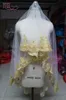 Fantasia borgonha branco marfim tule véus de casamento com borda de renda dourada 18m longo véu de noiva acessórios de casamento personalizados barato5710778
