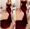 2016 Sexy Mermaid Sweetheart Bez Rękawów Aksamitna Długie Eleganckie Suknie Wieczorowe Burgundia Prom Dresses Vestido Formatura Longo