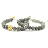 1PCS Retail Men's Bracelets 8mm Stone Beads Gold Silver Plated Lion Head Braiding Bracelets