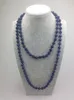 ST0001 8mm agate bleu foncé Facted perle 42 pouces noué Long fait à la main colliers collier en pierre pour les femmes