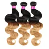 Peruvian Virgin Body Wave Hair Bundles Ombre Hair 3 4 Bunds med stängning Blond spetsstängning med buntar 1B27 Mänskligt hår EXTEN8760207