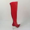 Röd pvc transparenta stövlar kvinnor över knä långa stövlar pekade tå klara runda klackar skräddarsydda färger skor kvinnor stövlar 2017 nya