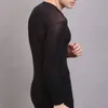 Undershirts Wholesale-Mens Sexy Transparent Undershirt Exotic Smooth Sheer Underwear Tops Long Sleeves Fitness Gym Sports T Shirt1