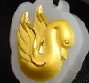 Beautiful gold inlays in xinjiang and tian jade - swans (birds). Lucky necklace pendant.