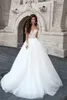Dresses Sheer Off The Shoulder Champagne and White Two Stones Wedding Dress Ball Gown Long Sleeves Bridal Dress vestido de noiva sexy
