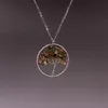 Amulette Arbre de Vie Pendentif Agate Image Jasper Unakite Collier En Cristal avec Fil Enrouler Les Pierres De Pierres précieuses Chakra Bijoux Cadeau Pour Elle