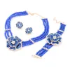 African Bead Jewelry Sets Gold Plated Jewelry Big Flower Crystal Jewelry Sets Women Fashion Necklace Bracelet Earrings Sets