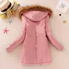 Wholesale-2016 Womens Faux Fur Lined Parka Coats Outdoor Winter Hooded Long Jacket plus size snow wear coat large fur thickening outerwear