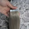 Silver Grey Hair Extensions Seamless Remy 100g Tape In Human Extensions 100g (40PCS) PU Skin Väftband Hårförlängningar Hårprodukter