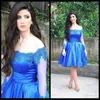 2017 Nouveau Sexy Cocktail Robes Hors Épaule À Manches Longues Perles De Dentelle Royal Bleu Court Robe De Soirée Formelle Partie De Robe De Bal