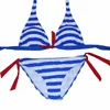 Damen Rot Schwarz Blau Gestreift Badeanzug Triangle Wrap Halfter Bikini Set Badebekleidung Brasilianer Sommer Strand Badeanzug S M-XL