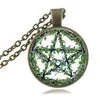 Collier pentagramme plante verte pendentif arbre en rotin Wiccan étoile Pentacle bijoux pendentif occulte collier cabochon en verre chaîne en argent ras du cou