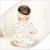 2016 småbarn baby rompers spädbarn pojkar tjejer färgglada polka dots romer med huvudband nyfödda barn sommar kortärmad jumpsuits 4st / lot