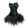 Stor plus storlek 6xl frilly bustline spets båge burlesk valentin halterneck korsett med tulle tutu kjol dans korsett kostym klänning outfit