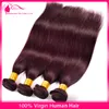 3st malaysiska vinröda mänskliga hårförlängningar Silk Rak ren färg 99J Bourgogne Malaysian Human Hair Weave Bundles3324587