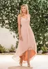 Neckholder High Low Brautjungfernkleider Erröten Rosa Chiffon Rüschen Plissee Rückenfrei Formale Land-Plus-Size-lange Trauzeugin-Kleider