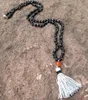 ST0186 108 Collana di perle di mala Collana lunga con nappa Collana di pietra di onice nero opaco annodato Collane di rosario fantasia250F