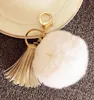 Populära nyckelringar Kaninpälsboll Keychain Gift äkta kaninpäls Hängsmycke Telefon Tassel päls Pom Pom Tillbehör DHL Gratis 100PCs 16 färger