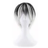 Woodfestival Natuurlijke Hittebestendige Anime Pruik Korte Straight Hair Two Tone Black and White Synthetic Pruiken Fiber Cosplay