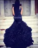 Seksowna ciemna marynarka wojenna Suknie wieczorowe 2k17 Mermaid Organza Ruffles Black Girl Prom Dresses Plus Size African Formal Party Sukienki