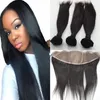 Não Transformados Indiano Virgem Do Cabelo Humano Em Linha Reta Com Top De Seda Cheia Do Laço Frontals 3 Pacotes Com 13x4 de Seda Base de Fechamento Frontal Do Laço