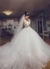 Robes de mariée vintage africaines pure cou Appliques 3D manches longues robe de mariée luxe tulle arabie saoudite robes de mariée