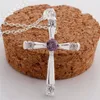 Высококачественный женский крест-формы кулон ожерелье фиолетовый драгоценный камень Стерлинговое посеревесное ожерелье STSN656, мода 925 серебряное ожерелье бесплатно