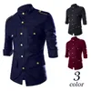 Multi-Pocket Mens Autumn Shirts Mid Sleeve Solid Casual Dress Shirts For Mens Epaulet Design Men Shirts Metal Button Slim Mens Shirt J160802