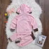 Ropa para bebés recién nacidos Conjunto de ropa para bebés y niñas Conjunto de sudadera con capucha rosa con lado de leopardo Tops Sudadera Pantalones Leggings 2 piezas Conjunto de trajes para bebés Boutique