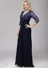 Borrhöljet V-ringning A-Line spets och Chiffon Mother of the Bride Dress 3 4 Sleeve Floor Length Mother's Dresses282k